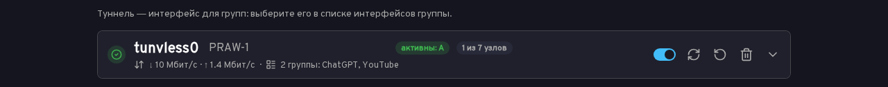Вкладка «Туннели»: туннель tunvless0, которым пользуются две группы